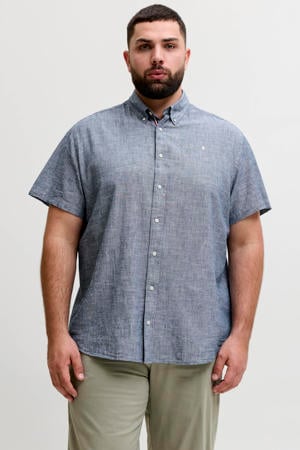 regular casual overhemd met linnen blauw