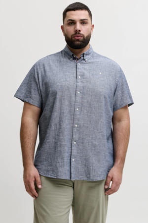 regular casual overhemd met linnen blauw