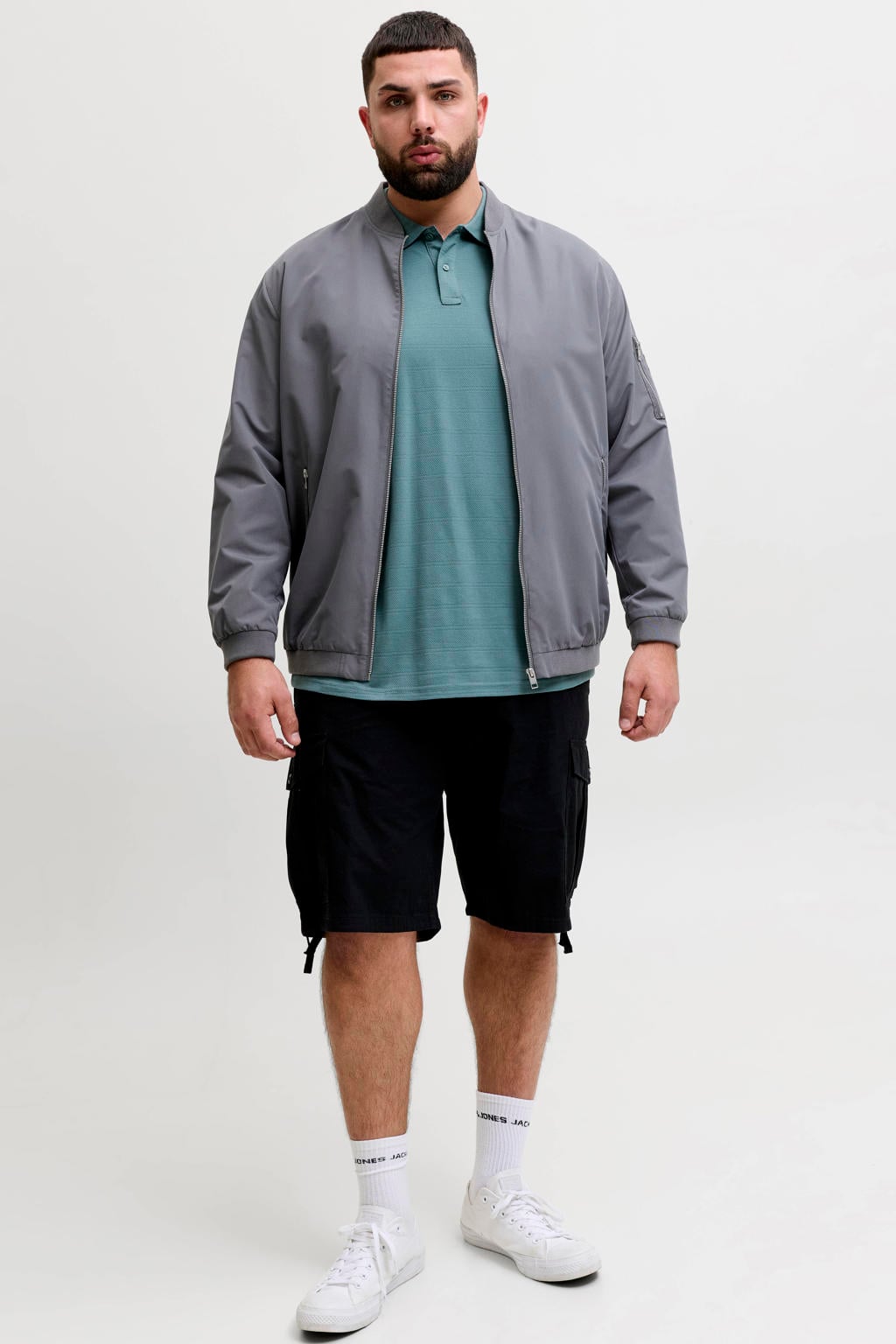 Blauwe heren JACK & JONES PLUS SIZE regular polo met effen, korte mouwen en knoopsluiting