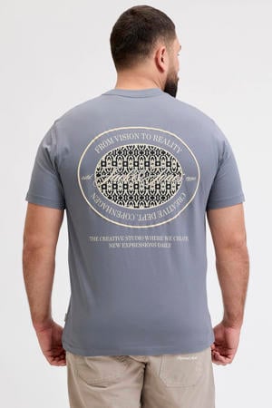 regular T-shirt met backprint grijsblauw