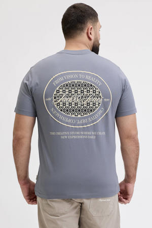 regular T-shirt met backprint grijsblauw