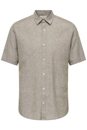 slim casual overhemd met linnen lichtbruin