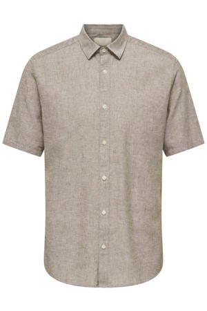 slim casual overhemd met linnen lichtbruin