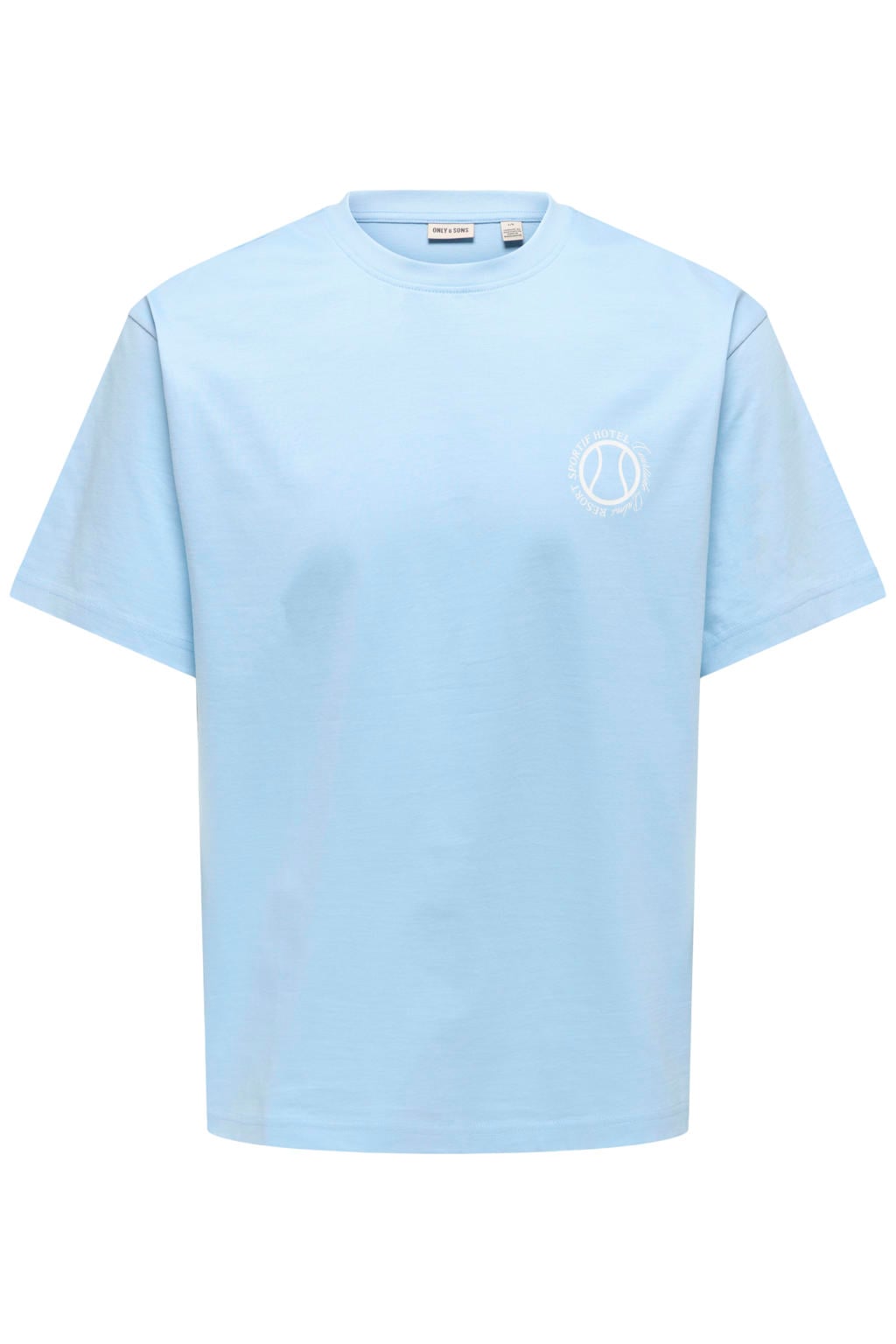 Lichtblauwe heren ONLY & SONS relaxed T-shirt van katoen met backprint, korte mouwen en ronde hals