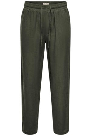 ONSCAIDEN regular casual broek met linnen donkergroen