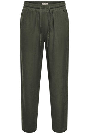 ONSCAIDEN regular casual broek met linnen donkergroen
