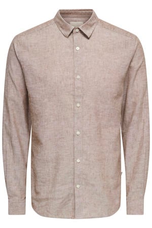 slim casual overhemd met linnen bruin