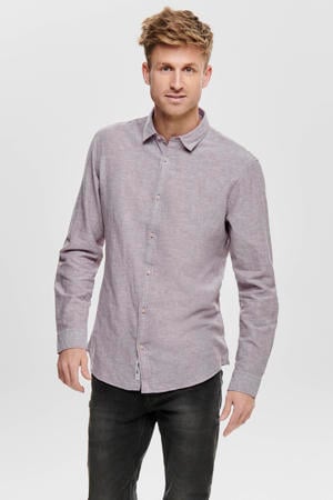 slim casual overhemd met linnen paars