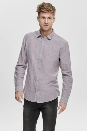 slim casual overhemd met linnen paars