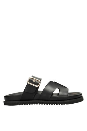 imitatieleren slippers - zwart