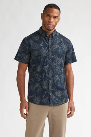 katoenen slim fit overhemd - donkerblauw