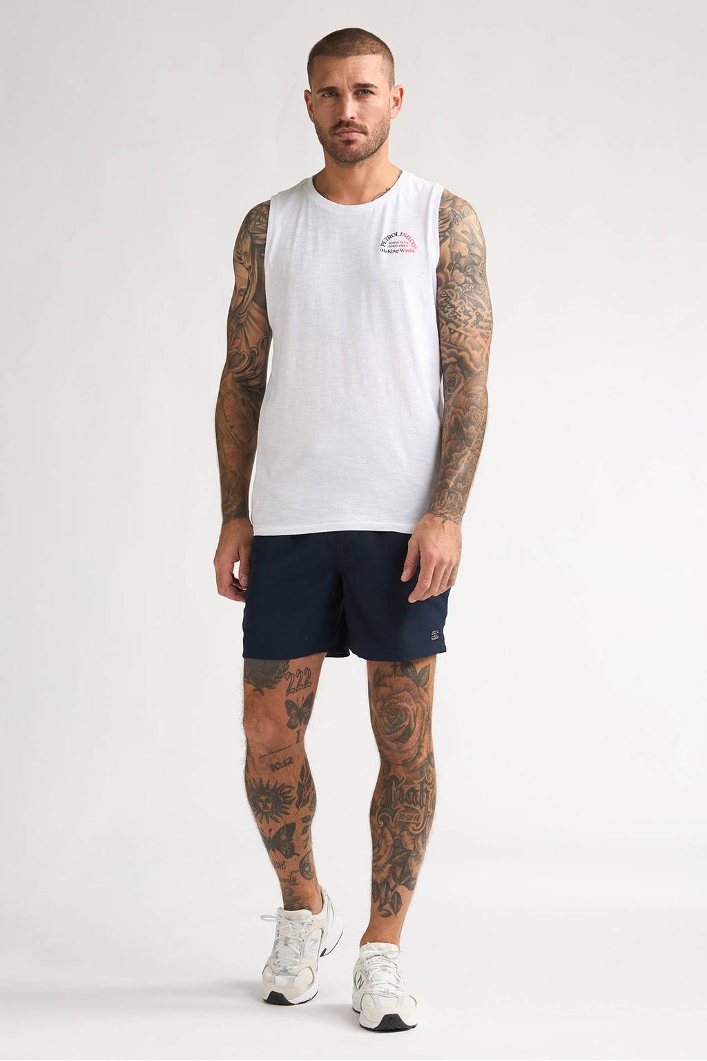 Witte heren Petrol Industries regular fit tanktop van katoen met effen en ronde hals