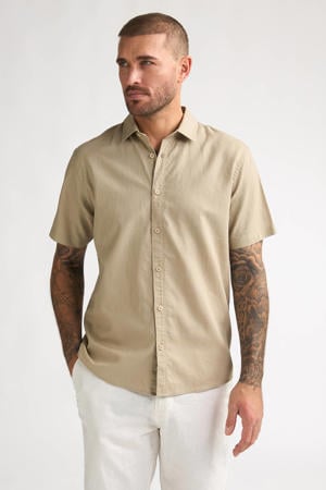 regular fit overhemd met linnen - licht beige