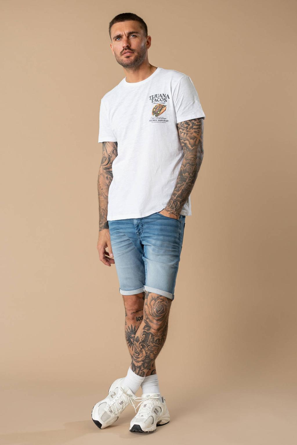 Witte heren Petrol Industries regular fit T-shirt van katoen met korte mouwen en ronde hals
