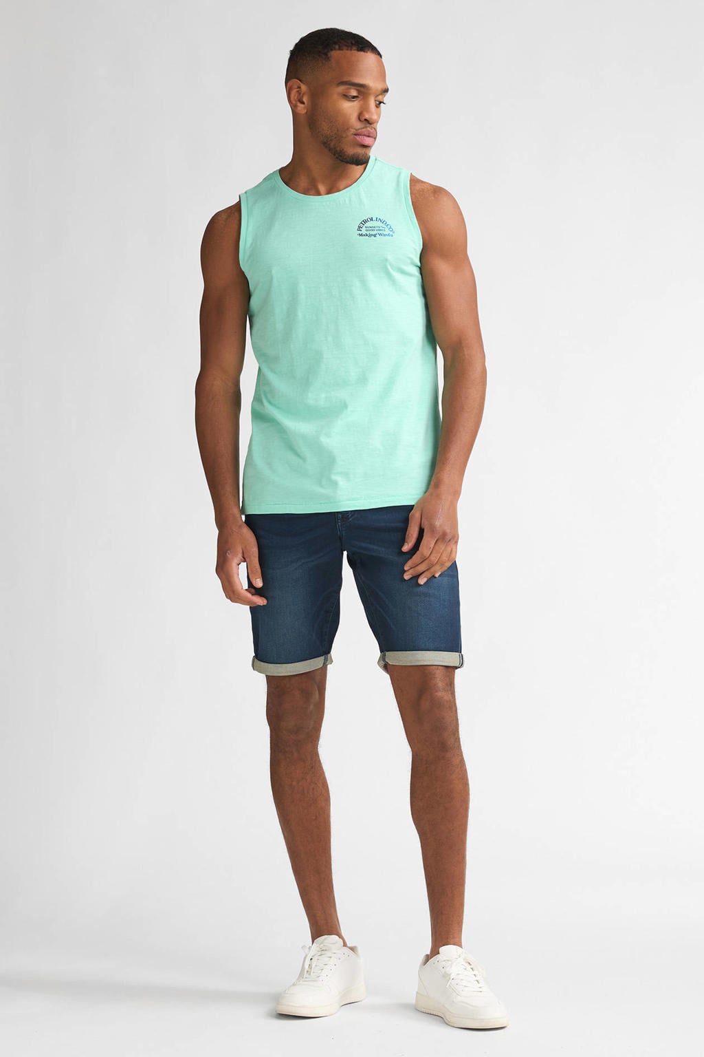 Groene heren Petrol Industries regular fit tanktop van katoen met effen en ronde hals