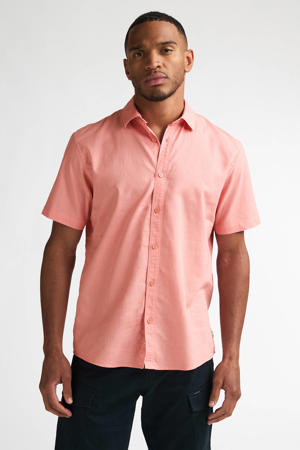regular fit overhemd met linnen - licht koraal