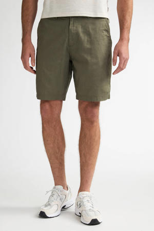 linnen regular fit chino short - legergroen