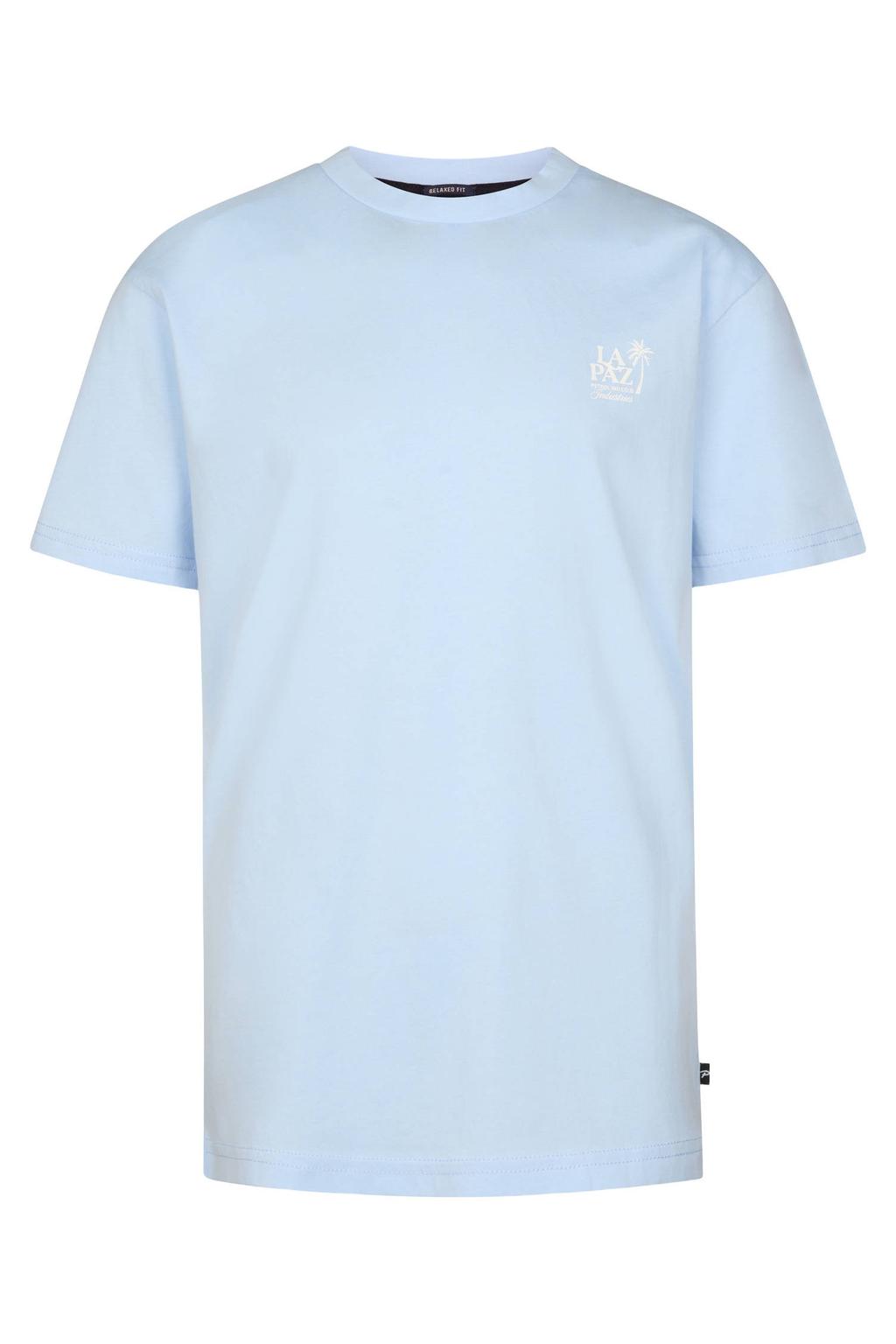 Lichtblauwe heren Petrol Industries regular fit T-shirt van katoen met effen, korte mouwen en ronde hals