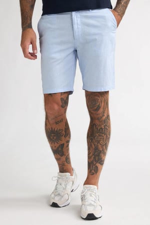 regular fit chino short met linnen - lichtblauw