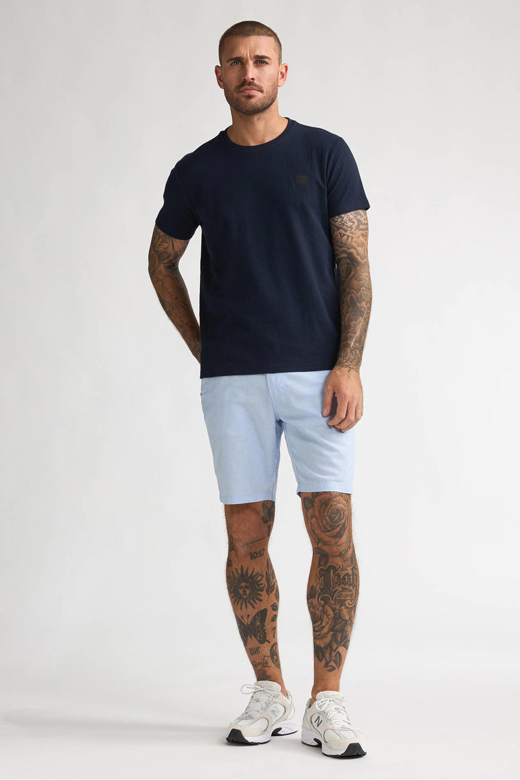 Petrol Industries regular fit chino short met linnen - lichtblauw