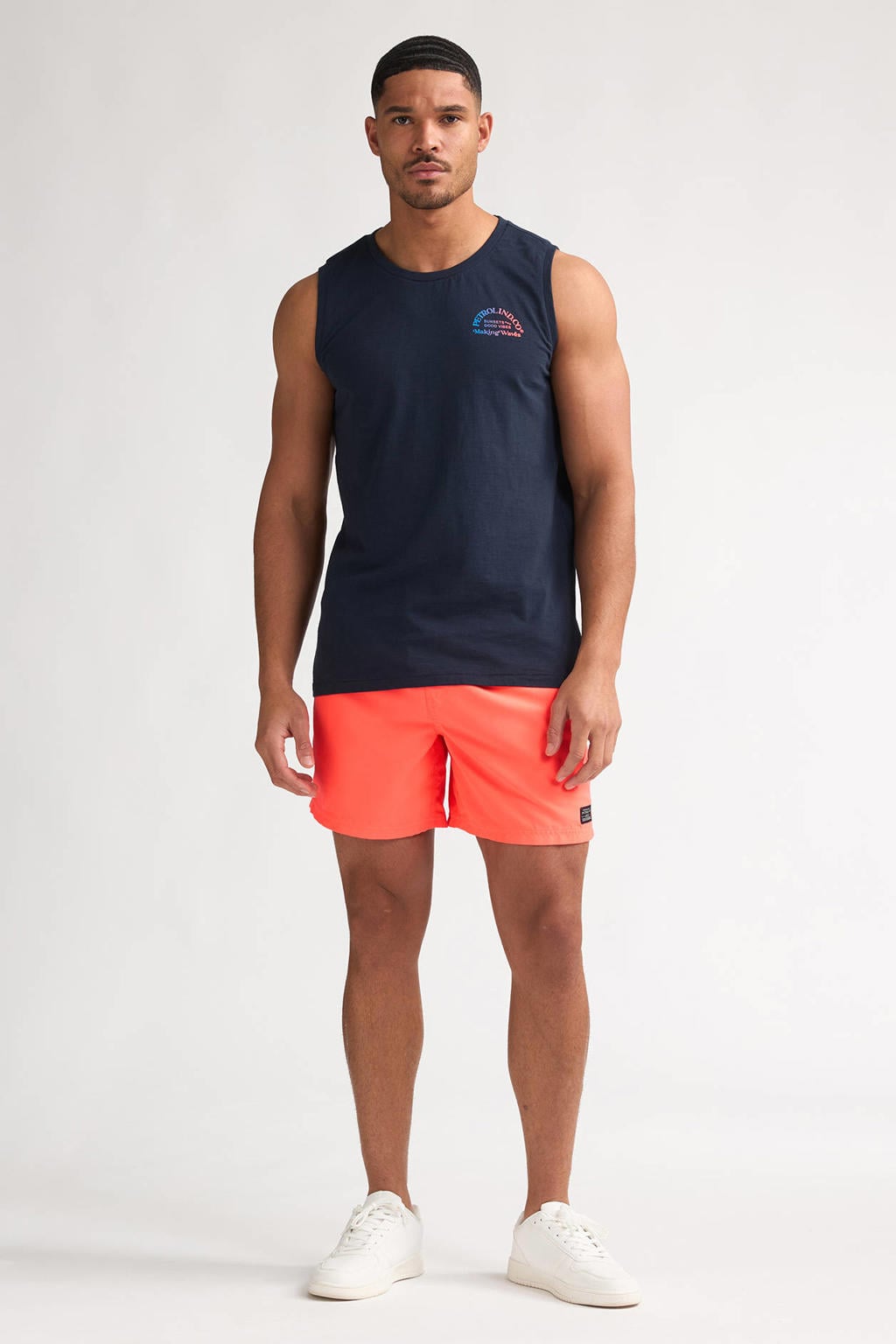 Donkerblauwe heren Petrol Industries regular fit tanktop van katoen met effen en ronde hals