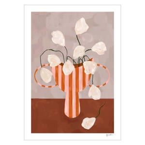 Poster - The Poster Club x Frankie Penwill - White Flowers in Striped Vase (30 x 40 cm cm)