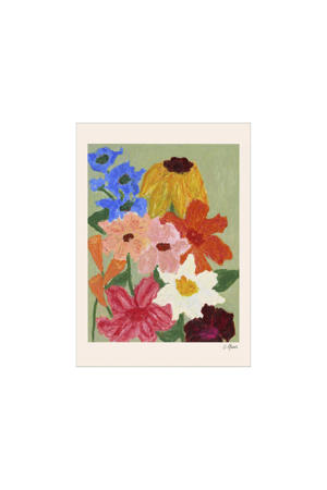 Poster - The Poster Club x Carla Llanos - Flowers on Sage Green (50 x 70 cm cm)