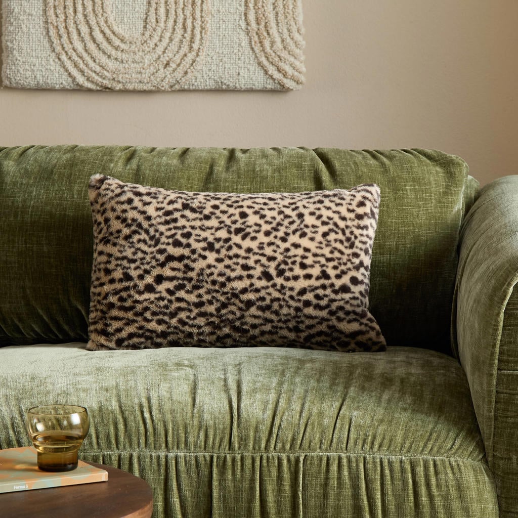 NOUS Living rechthoekige sierkussenhoes Leopard met dierenprint 30x50 cm - beige/donkerbruin