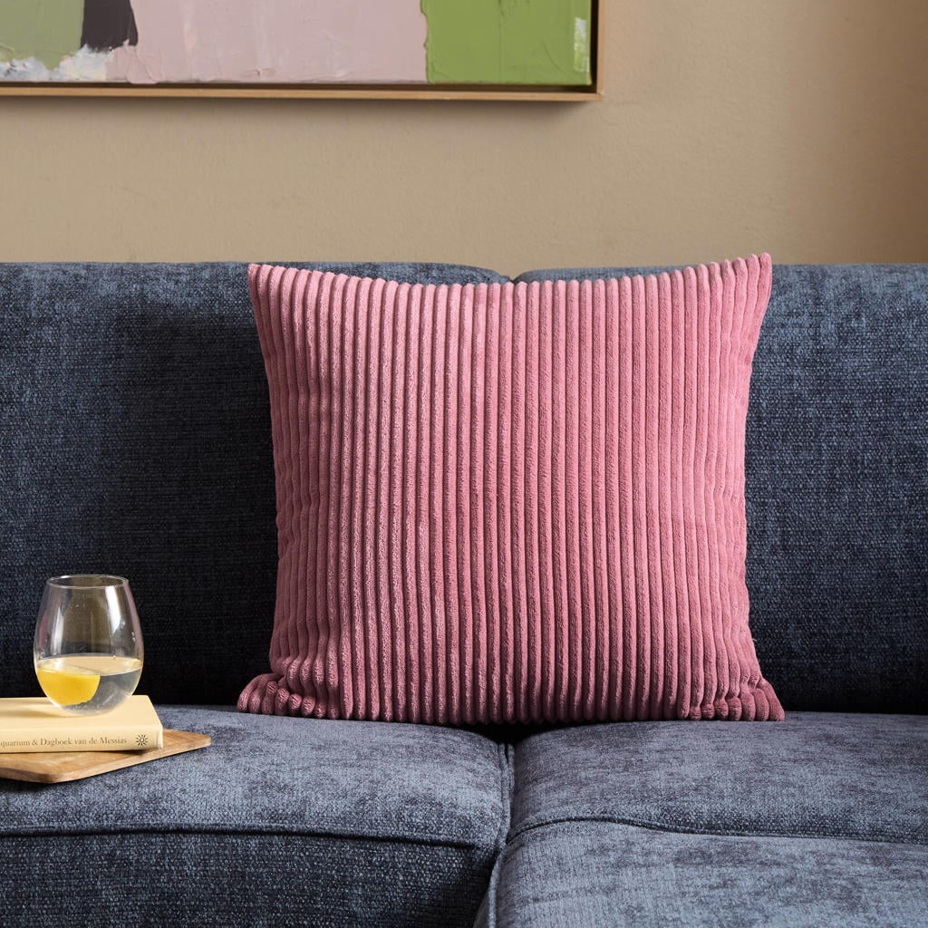 NOUS Living vierkante gestreepte sierkussenhoes Boy 45x45 cm - roze