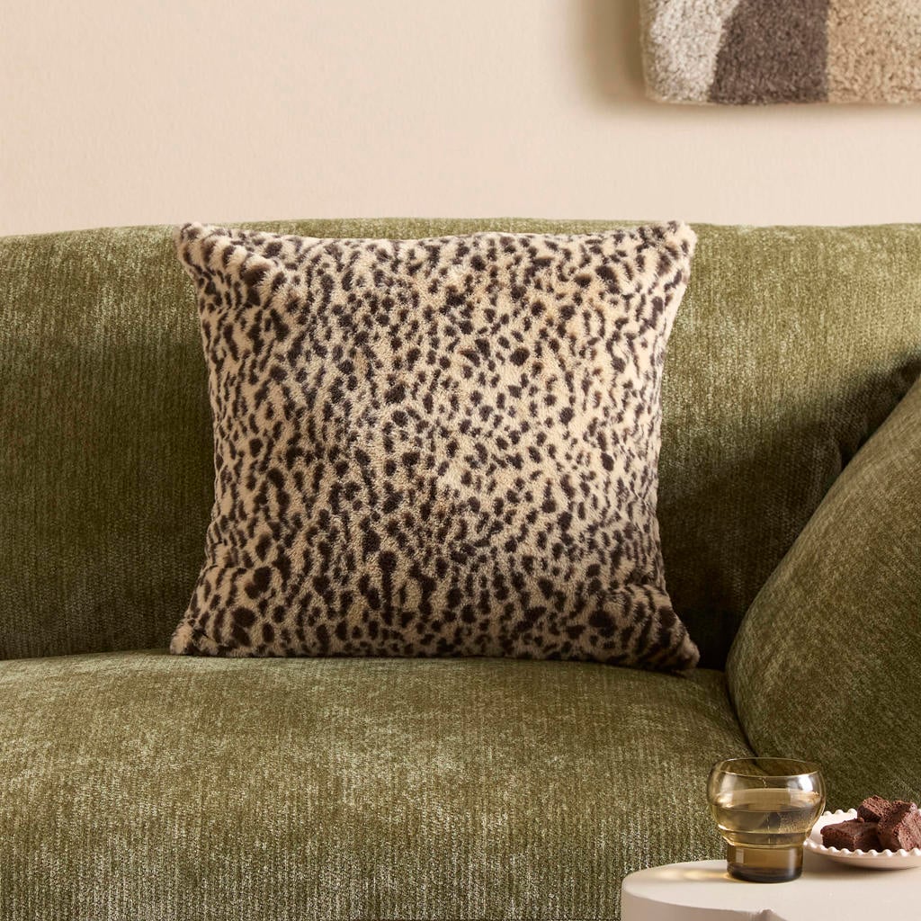 NOUS Living vierkante sierkussenhoes Leopard met dierenprint 45x45 cm - beige/donkerbruin