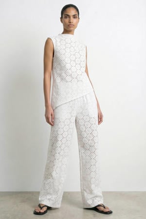 straight regular waist casual broek ecru gebreid