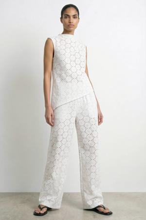 straight regular waist casual broek ecru gebreid