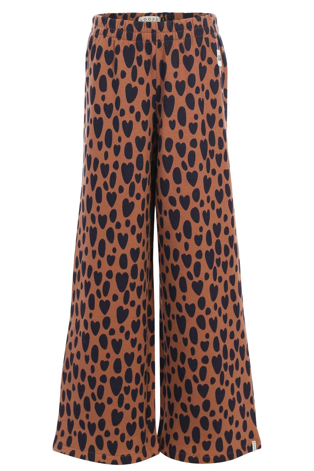 Bruine meisjes LOOXS little wide leg joggingbroek van stretchkatoen