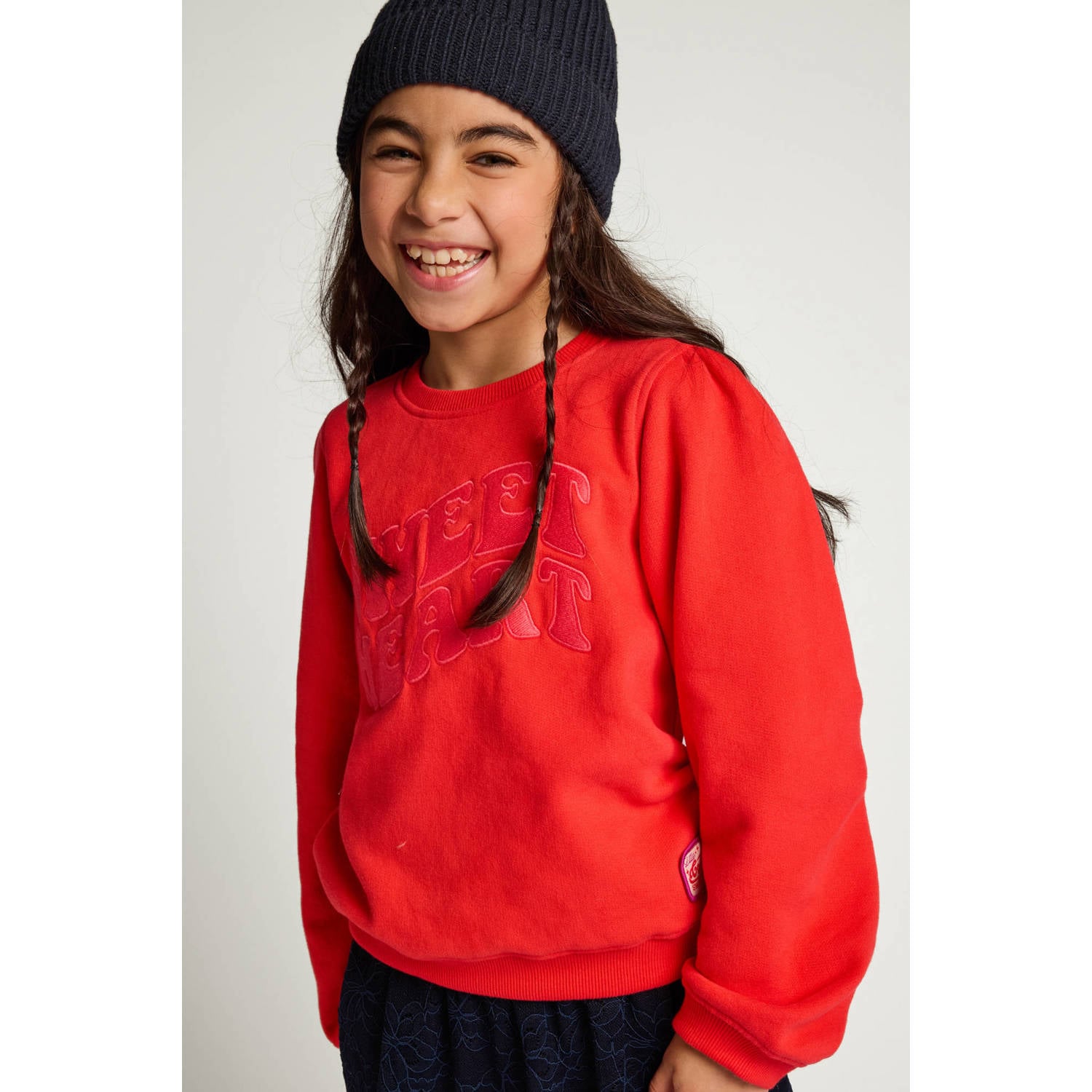 LOOXS little rechtvallende sweater met tekst rood