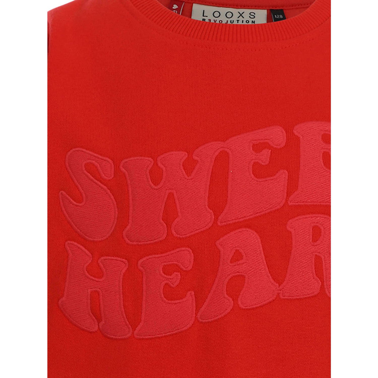LOOXS little rechtvallende sweater met tekst rood