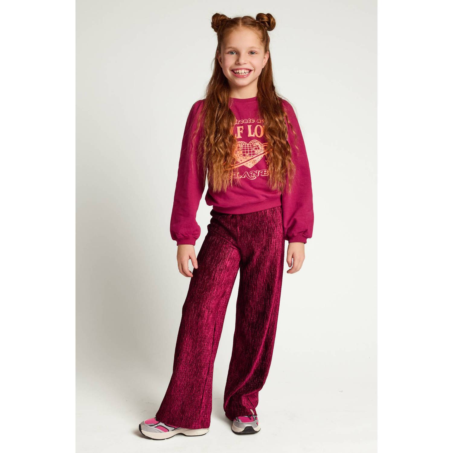 LOOXS little rechtvallende sweater met tekst donkerrood