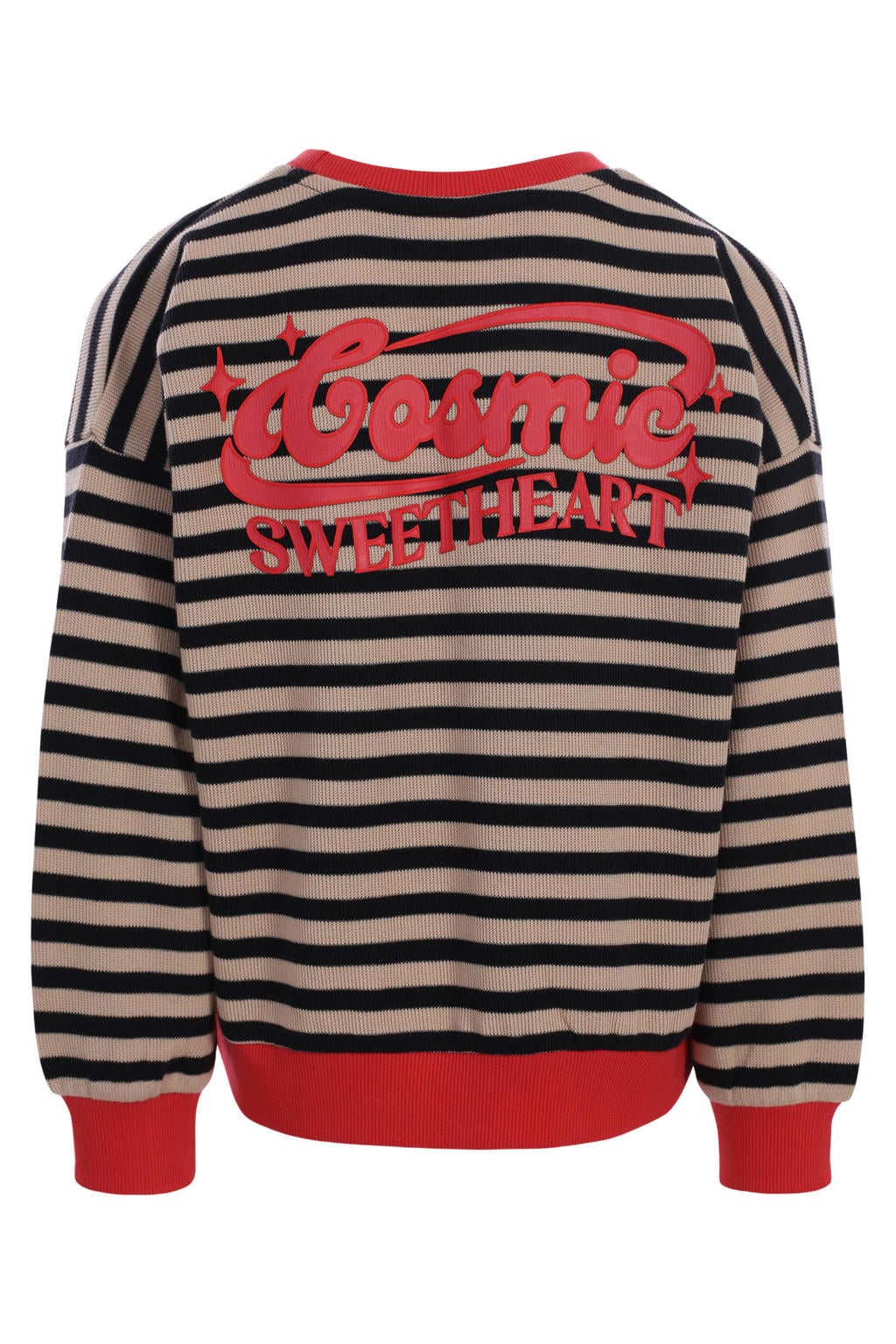 Ecru meisjes LOOXS little oversized gestreepte sweater van stretchkatoen met backprint, lange mouwen, ronde hals en geribde boorden