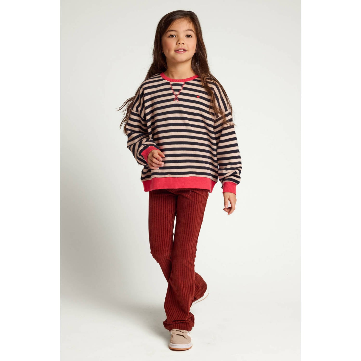 LOOXS little oversized gestreepte sweater met backprint ecru