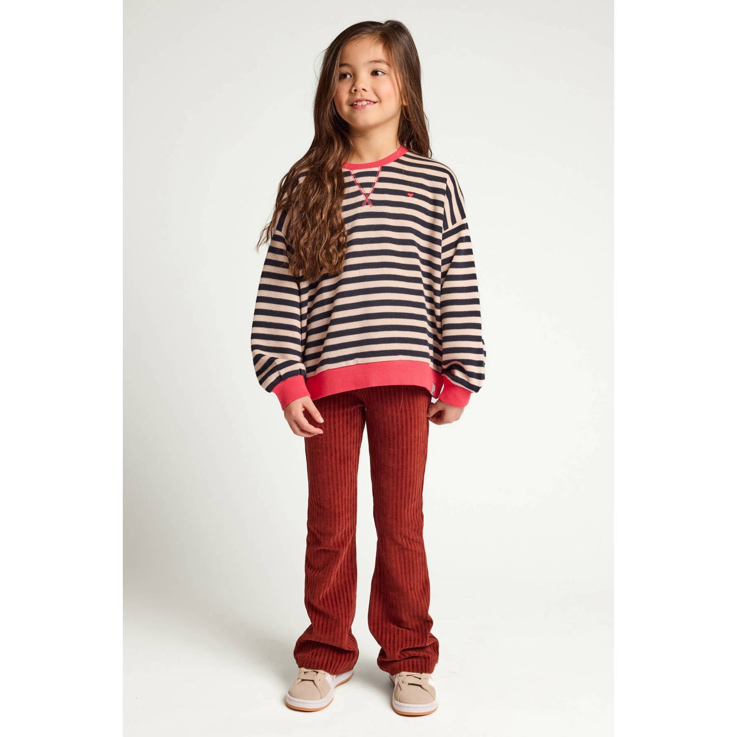 LOOXS little oversized gestreepte sweater met backprint ecru