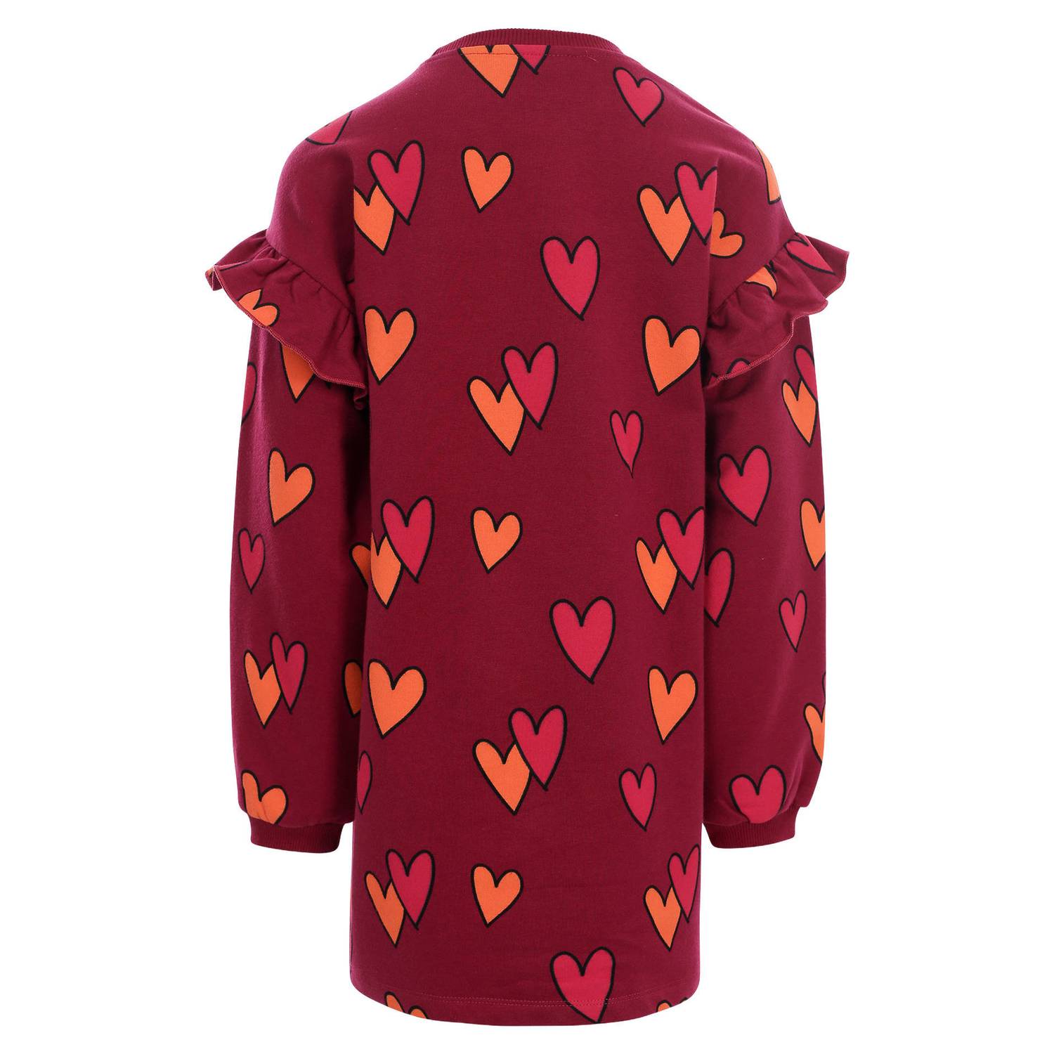 LOOXS little sweatjurk met ruches en hartjes donkerrood