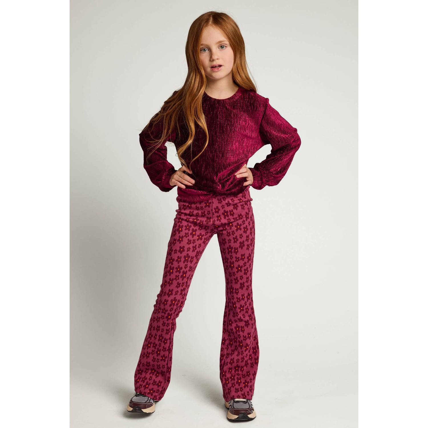 LOOXS little fluwelen rechtvallende sweater donkerrood