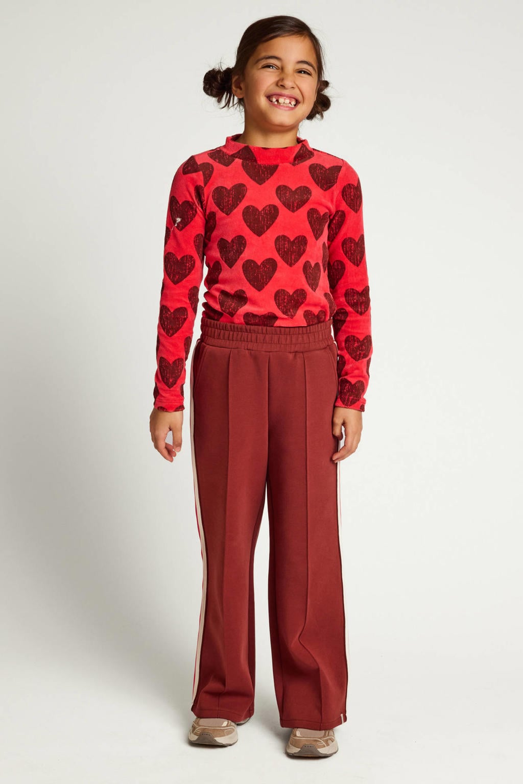 Bruine meisjes LOOXS little relaxed fit regenbroek van katoen-polyester met regular waist, elastische tailleband en effen