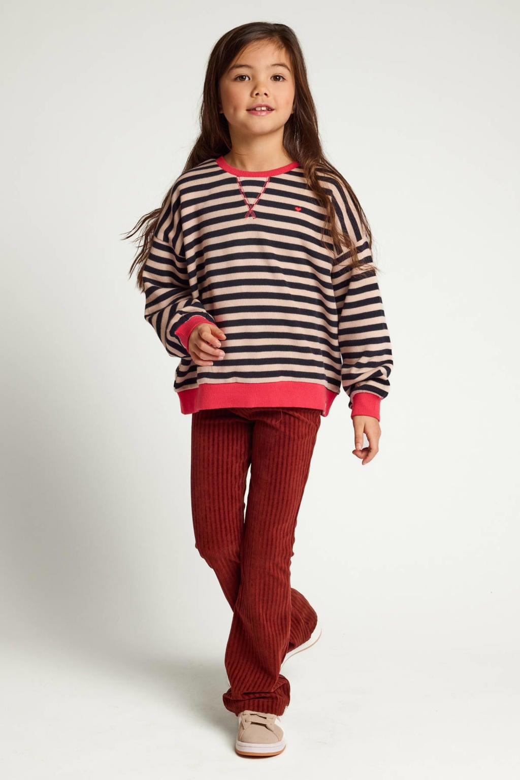 Bruine meisjes LOOXS little corduroy flared broek met regular waist, elastische tailleband en effen