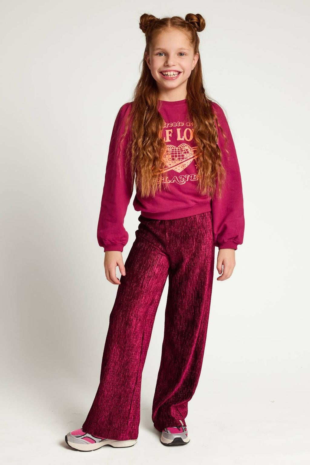 LOOXS little fluwelen loose fit palazzo broek - donkerrood
