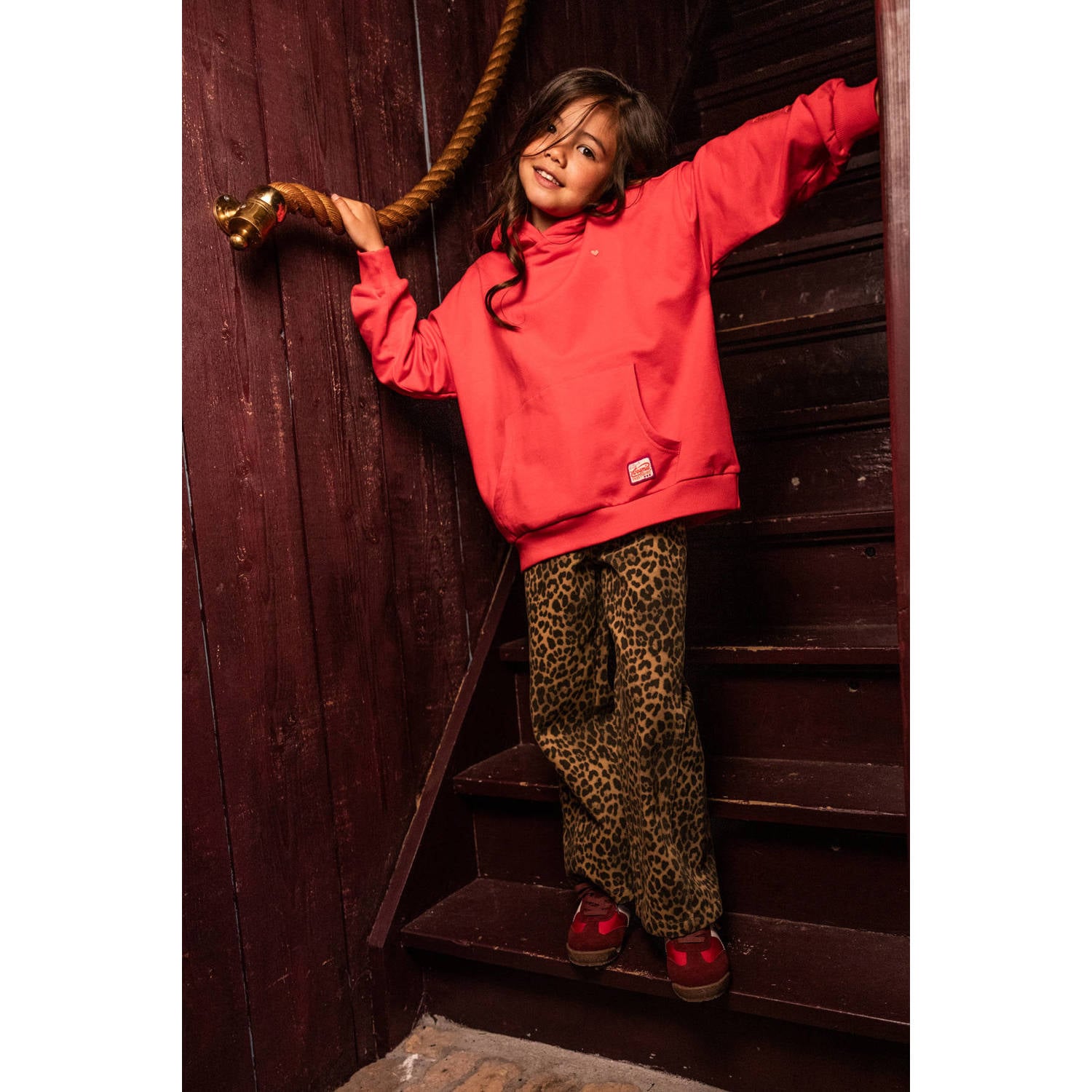 LOOXS little leopard jeans met panterprint bruin