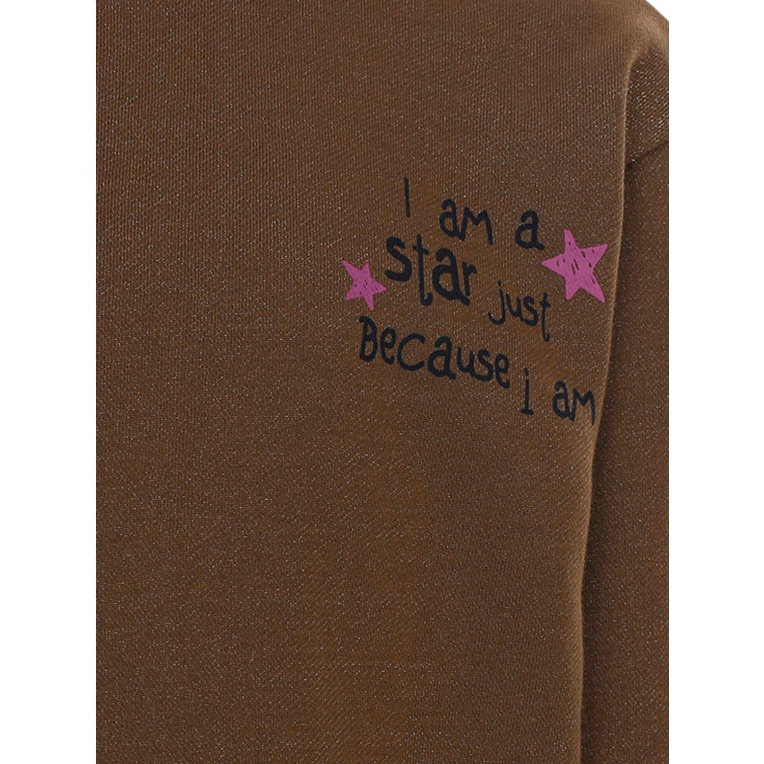 LOOXS little rechtvallende sweater met glitters en backprint bruin
