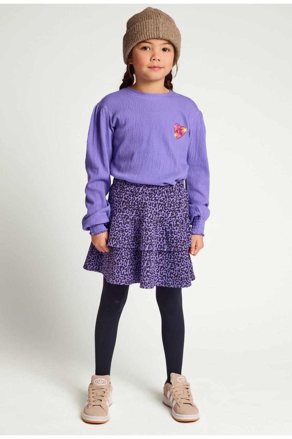 Paarse meisjes LOOXS little rechtvallende longsleeve van katoen met printopdruk, lange mouwen, ronde hals en elastische boord