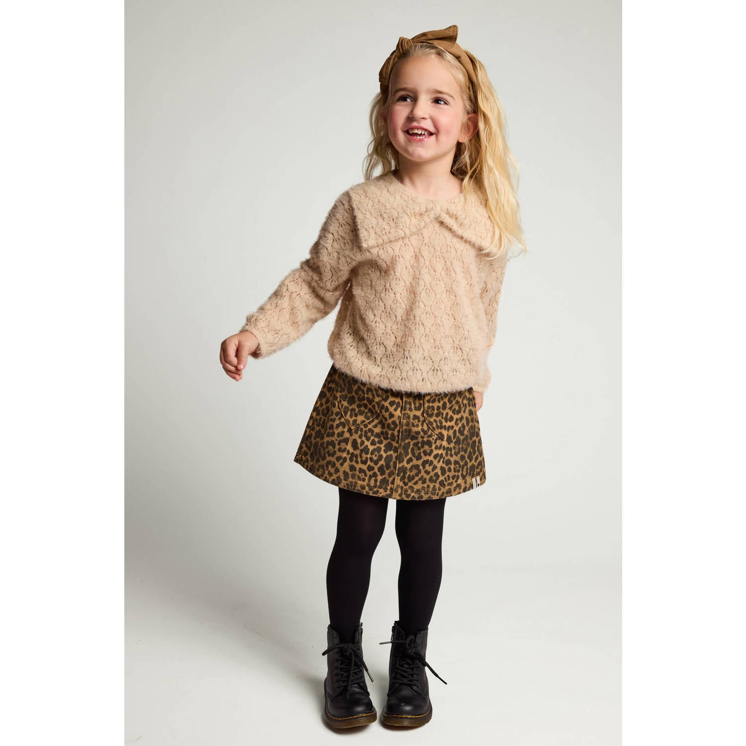 LOOXS little korte spijkerrok met panterprint beige