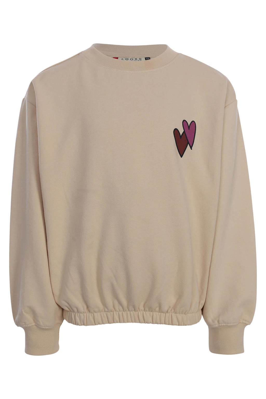 Ecru meisjes LOOXS little boxy sweater met backprint, lange mouwen, ronde hals en elastische boord