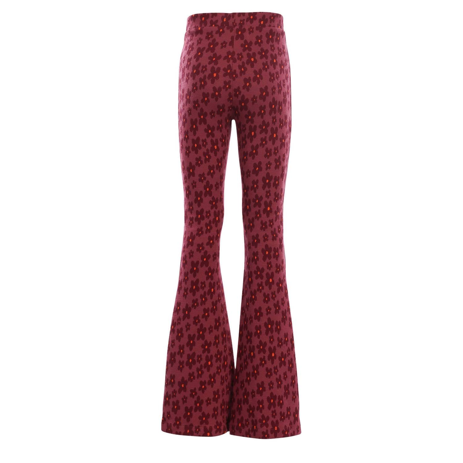 LOOXS little gebloemde flared broek donkerrood